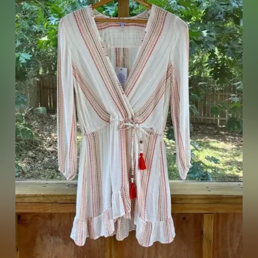 Blue Island White and Orange Swim Coverup with Romantic Silhouette Size Large - Picture 2 of 12